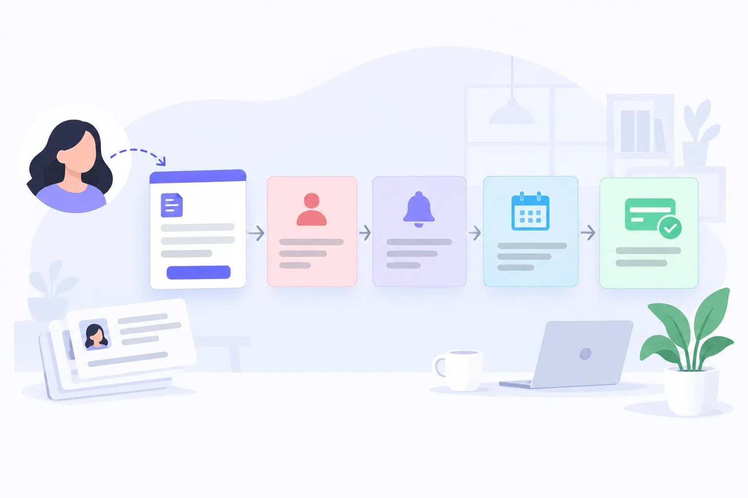 Путь заявки в CRM: от формы на сайте через напоминание и запись до оплаты абонемента